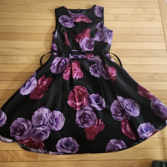 Gaby Skye Sz12 Sleeveless Fit Flare Floral Dress, Bow Belt Party Wedding Coktail - Picture 8 of 10